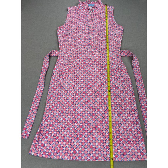 J. McLaughlin Pink Blue Geometric Catalina Cloth Sleeveless ruffle dress XS - Picture 8 of 9